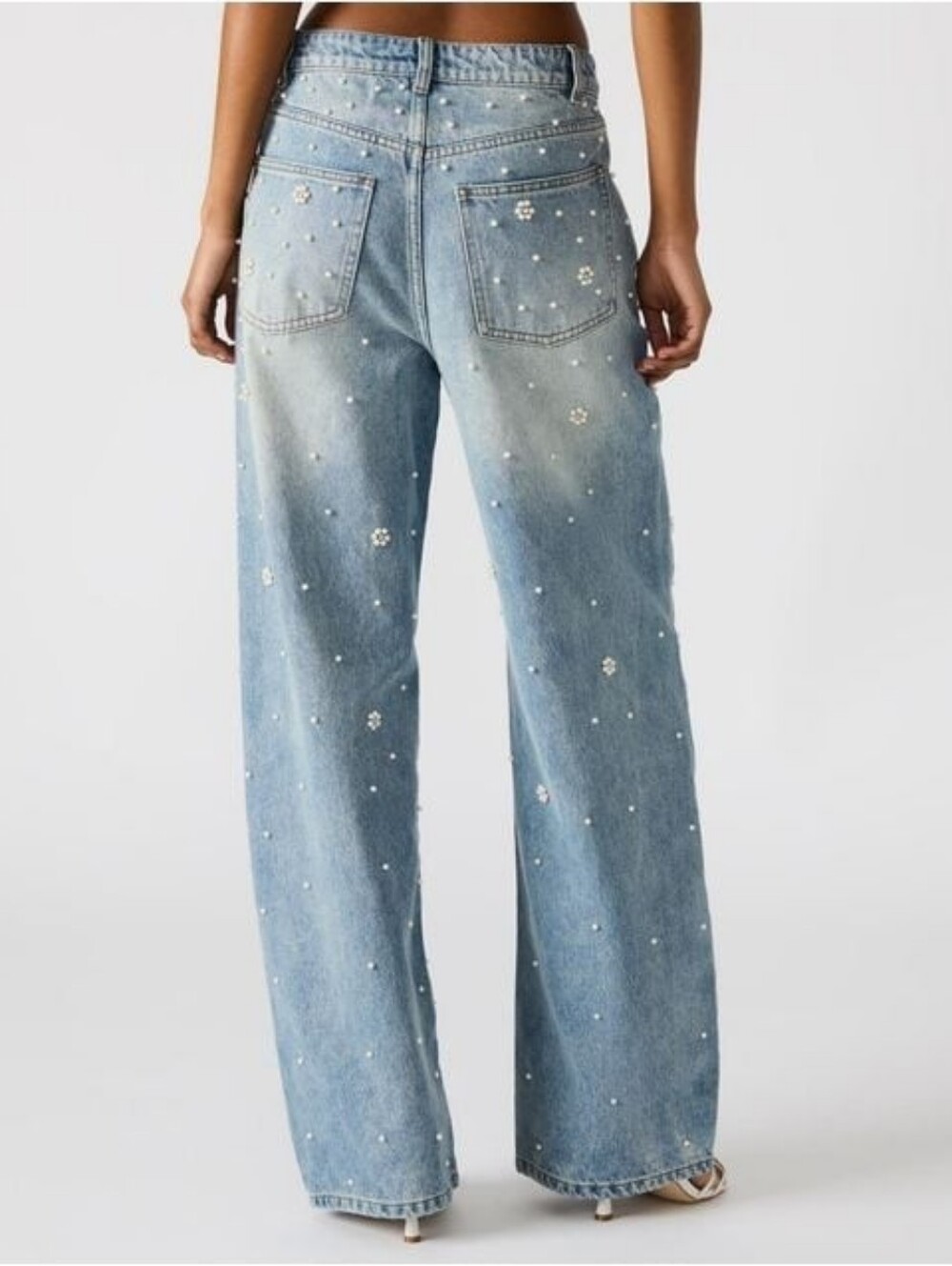 Fianna Barrel Leg Pearl Rhinestone Jeweled Studded Embellished Denim Jeans 27 - Picture 2 of 8